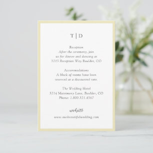 Elegant smörgul modern vigselring med monogram tilläggskort