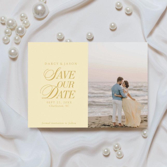 Elegant smörgul spara datum-kort datumet (Classy Butter Yellow Elegant Save the Date Card)