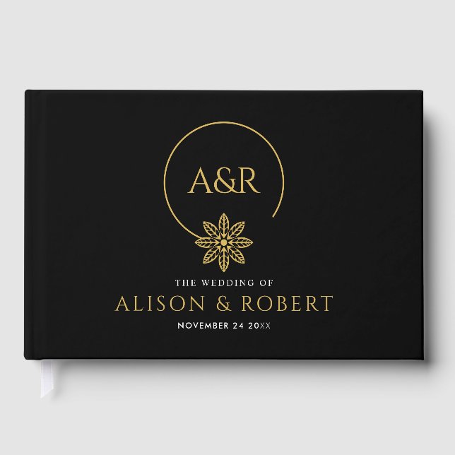 Elegant smycken inspirerade ram & initialer bröllo gästböcker (Framsida)