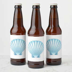 Elegant Snäcka Beach Blue Nautical Bröllop Ölflaska Etikett