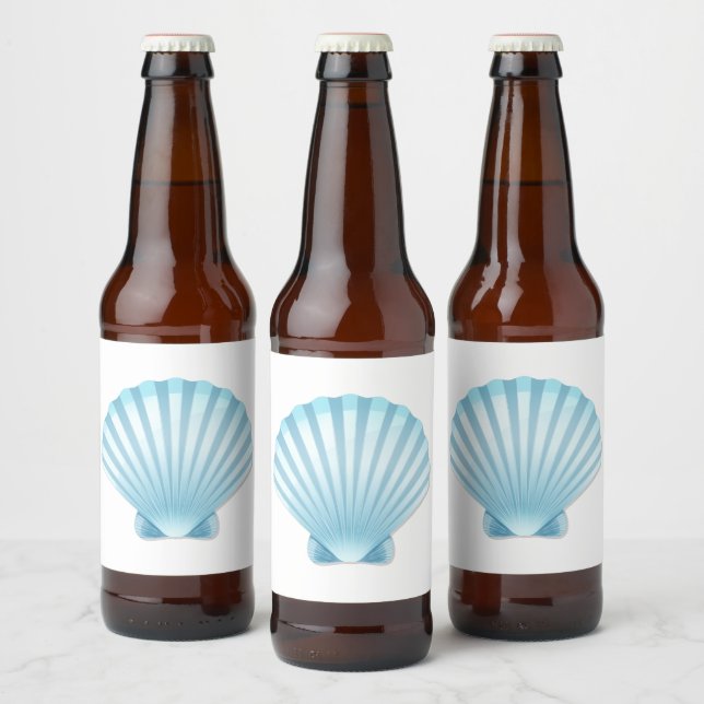 Elegant Snäcka Beach Blue Nautical Bröllop Ölflaska Etikett (Flaskor)