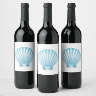 Elegant Snäcka Beach Blue Nautical Bröllop Vinflaska Etikett