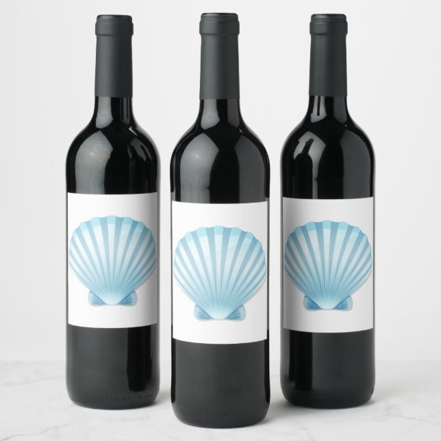 Elegant Snäcka Beach Blue Nautical Bröllop Vinflaska Etikett (Flaskor)