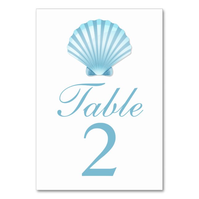 Elegant Snäcka Blue Nautical Beach Wedding Bordsnummer (Framsidan)