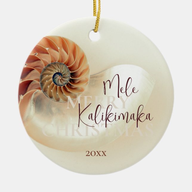 Elegant Snäcka Mele Kalikimaka | Familjefoto Julgransprydnad Keramik (Framsidan)