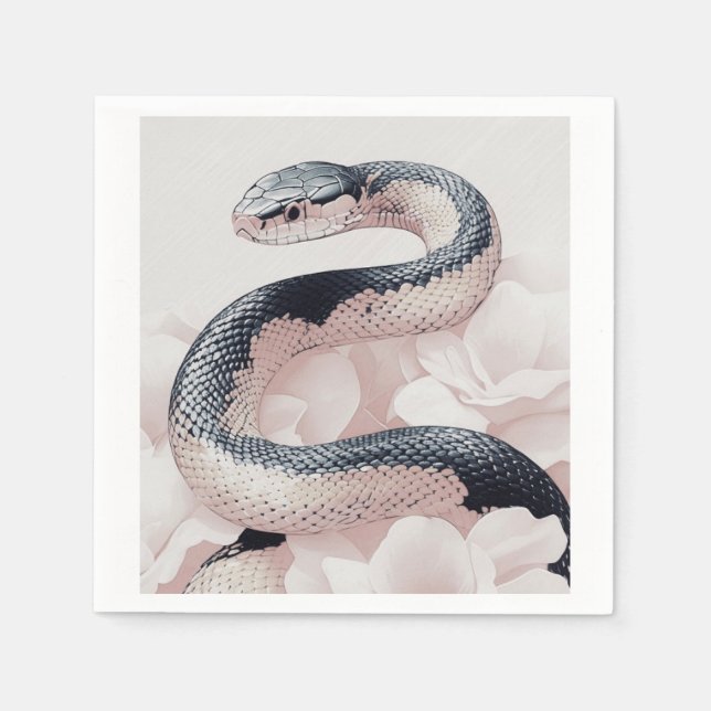 Elegant Snake Coiled Amidst Soft Blooming Flowers Pappersservett (Framsidan)