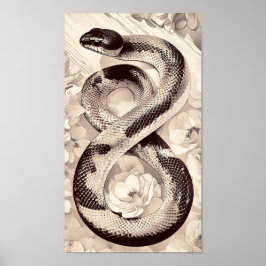 Elegant Snake Coiled Amidst Soft Blooming Flowers Poster