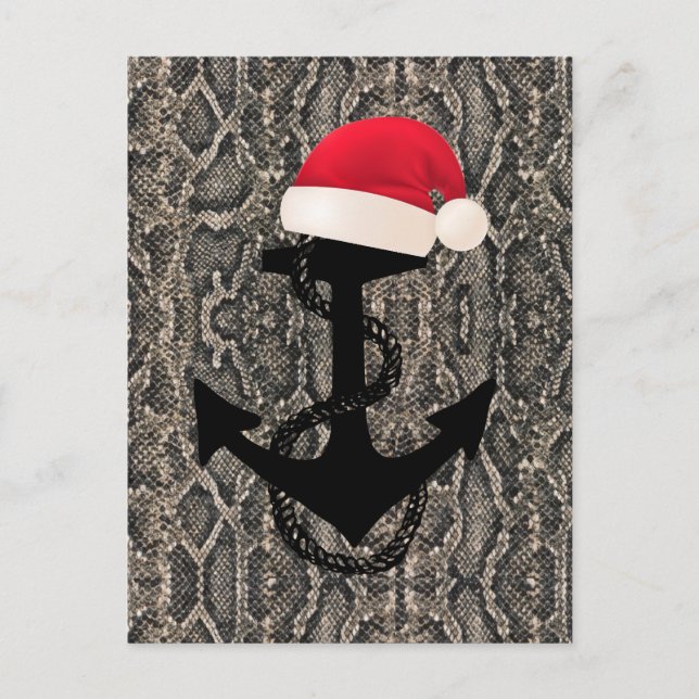 elegant SNAKE SKIN mönster - ANCHOR + SANTA HAT | Vykort (Framsida)