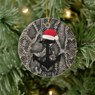 elegant snake skin nautical ANCHOR + SANTA HAT   Julgransprydnad Keramik