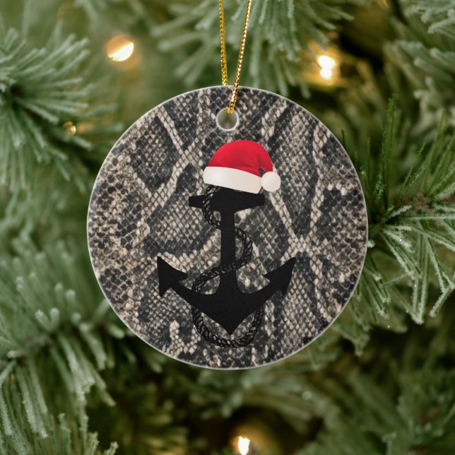 elegant snake skin nautical ANCHOR + SANTA HAT | Julgransprydnad Keramik (Träd)