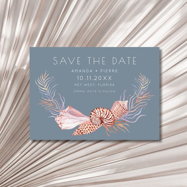 Elegant snigelskal foto Strand Bröllop Spara datum Spara Datumet (Elegant Seashell Photo Beach Wedding Save the Date)