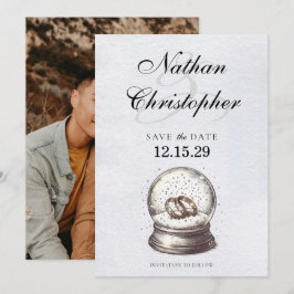 Elegant Snö Globe Bröllop Bands Spara Datumet