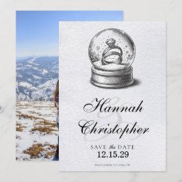 Elegant Snö Globe Bröllop Ringar Spara Datumet