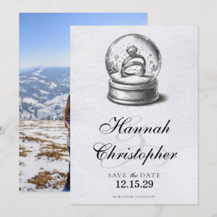 Elegant Snö Globe Bröllop Ringar Spara Datumet