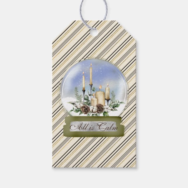 Elegant Snö Globe med Candles och Gräs Bough Presentetikett (Framsidan)