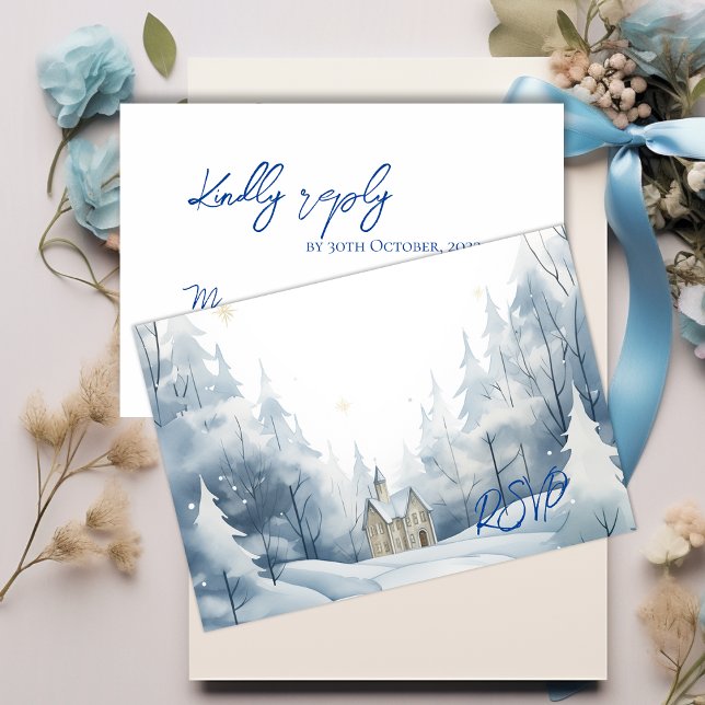 Elegant Snö liggande Vinterhavet Bröllop OSA Kort (Elegant Snowy Landscape Winter Trendy Wedding RSVP Card)