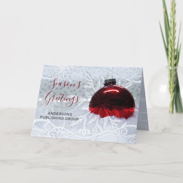 Elegant Snö Scene Red Ornament Company Helgdag Helgkort (Framsida)