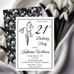 Elegant Snödroppar 21:a födelsedag Party Inbjudningar<br><div class="desc">Elegantens snowdroppar födelsemånadsdesign för blommigten "21:a födelsedagen Party" som innehåller en blommigt för snödroppsmotiv med ett svart och vitt blommönster på baksidan.</div>