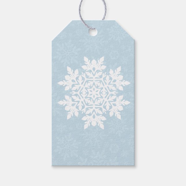 Elegant snöflinga (Frostblå) Presentetikett (Framsidan)