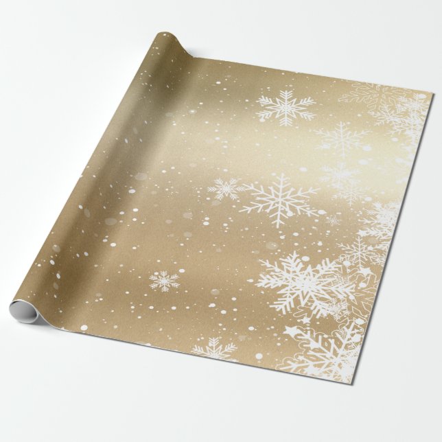 Elegant snöflinga Guld Holiday Presentpapper (Utrullad)