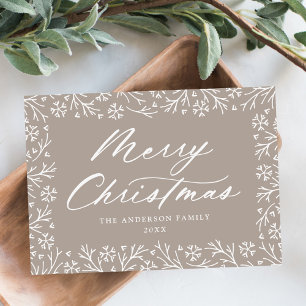Elegant snöflinga Taupe God Jul Icke-Foto Julkort