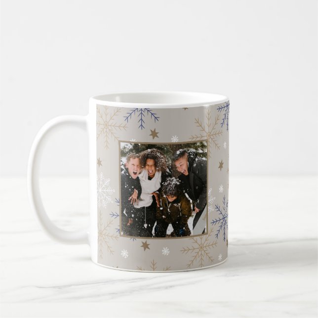 Elegant snöflingemönster Beige 2 Foto  Kaffemugg (Vänster)