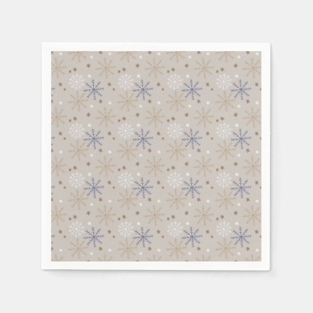Elegant snöflingemönster Beige  Pappersservett (Framsidan)