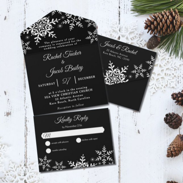 Elegant Snöflingor Black & White Winter Wedding (Skapare uppladdad)