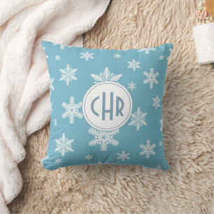 Elegant Snöflingor i Himlar Blue Background Kudde