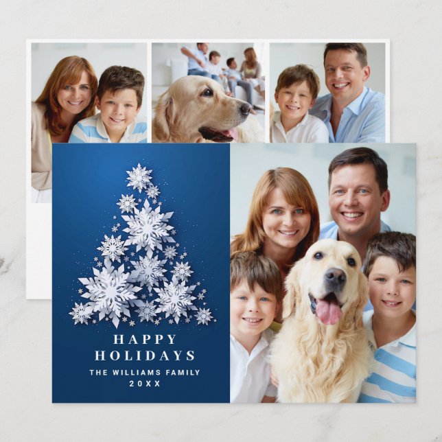 Elegant Snöflingor Julgran 4 Photo Julkort (Fram/baksida)