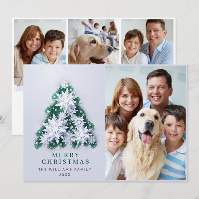 Elegant Snöflingor Julgran Hälsning 4 PHOTO Julkort (Fram/baksida)