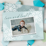 Elegant Snöflingor Kärlek och Light Hanukkah Photo Julkort<br><div class="desc">Elegant White Winter Snöflingor blommar "Kärlek and Light" i handskriftsskript, Hanukkah Photo Card. Handskriftsskriptet och bakgrunden kan ändras till valfri färg. Designade/ursprungliga teckningar efter tjock*fa*tin*i. Enkel att anpassa med ditt eget textmeddelande, namn, år, foto eller bild. Fler redigeringsfunktioner finns på sidan Redigera design. www.zazzle.com/fat_fa_tin www.zazzle.com/color_therapy www.zazzle.com/fatfatin_blue_knot www.zazzle.com/fatfatin_red_knot www.zazzle.com/fatfatin_mini_me www.zazzle.com/fatfatin_box www.zazzle.com/fatfatin_design...</div>
