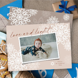 Elegant Snöflingor Kärlek och Light Hanukkah Photo Julkort
