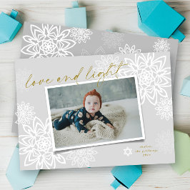 Elegant Snöflingor Kärlek och Light Hanukkah Photo Julkort