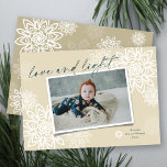 Elegant Snöflingor Kärlek och Light Hanukkah Photo Julkort<br><div class="desc">Elegant White Winter Snöflingor blommar "Kärlek and Light" i handskriftsskript, Hanukkah Photo Card. Handskriftsskriptet och bakgrunden kan ändras till valfri färg. Designade/ursprungliga teckningar efter tjock*fa*tin*i. Enkel att anpassa med ditt eget textmeddelande, namn, år, foto eller bild. Fler redigeringsfunktioner finns på sidan Redigera design. www.zazzle.com/fat_fa_tin www.zazzle.com/color_therapy www.zazzle.com/fatfatin_blue_knot www.zazzle.com/fatfatin_red_knot www.zazzle.com/fatfatin_mini_me www.zazzle.com/fatfatin_box www.zazzle.com/fatfatin_design...</div>