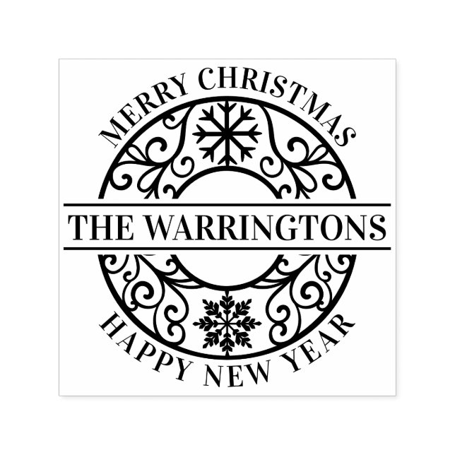 Elegant Snöflingor Lacy Filigree Family Namn Självfärgande Stämpel (Design)