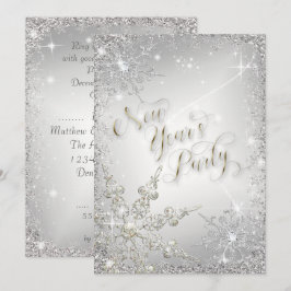Elegant Snöflingor Silver Gnistra Nya året Party Inbjudningar