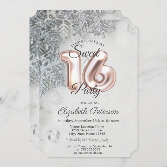 Elegant Snöflingor Sweet 16 Inbjudningar (Fram/baksida)