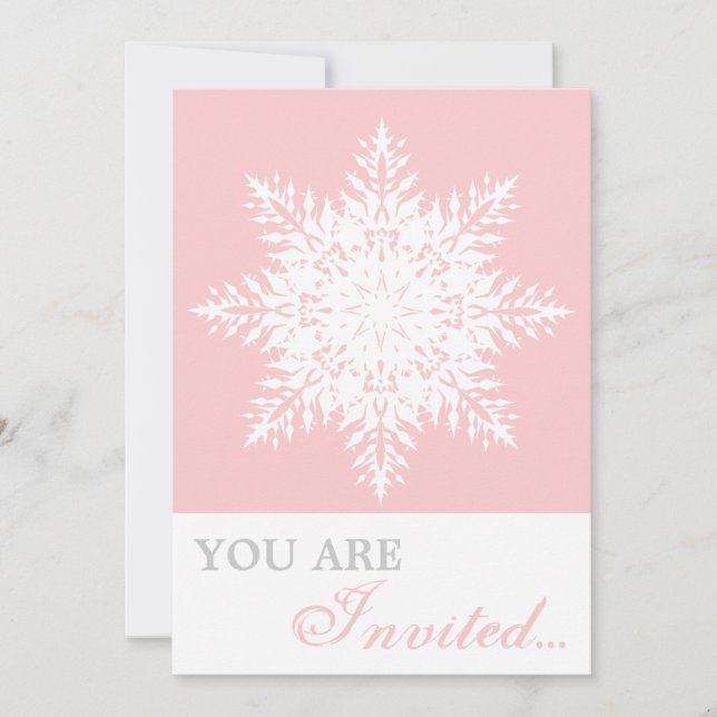 Elegant snöflumma rosa, vitt vinterbröllop inbjudningar (Framsida)