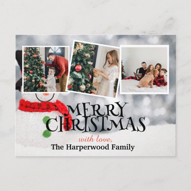 Elegant Snögubbe Joy-julfamiljen Photo Collage Helg Vykort (Framsida)