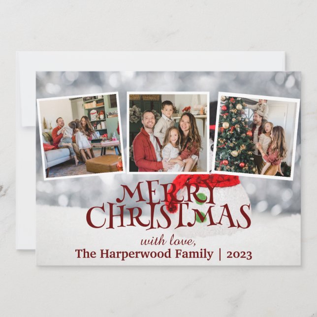 Elegant Snögubbe Joy-julfamiljen Photo Collage Julkort (Framsida)