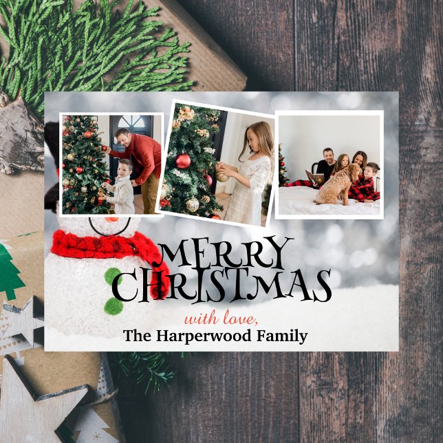 Elegant Snögubbe Joy-julfamiljen Photo Collage Julkort (Skapare uppladdad)