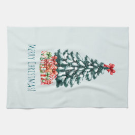 Elegant snöig julgran kökshandduk