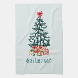 Elegant snöig julgran kökshandduk