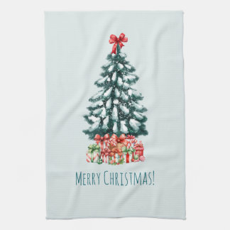 Elegant snöig julgran kökshandduk