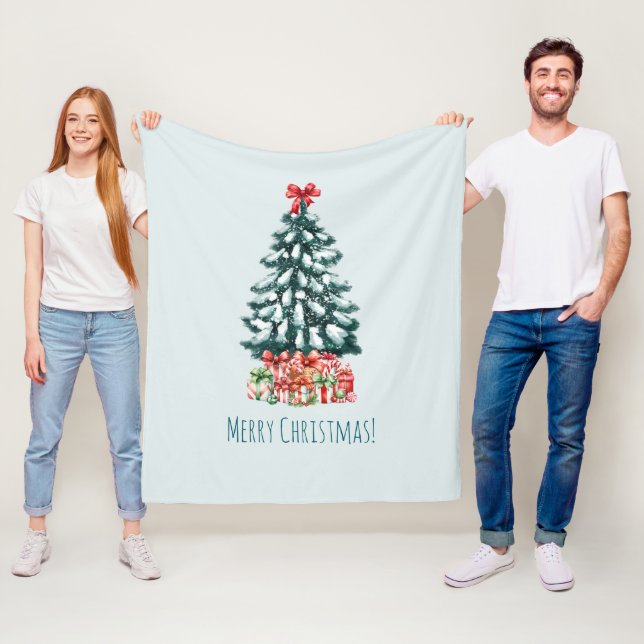 Elegant Snöig Julgran Mintgrön Fleecefilt (På plats)