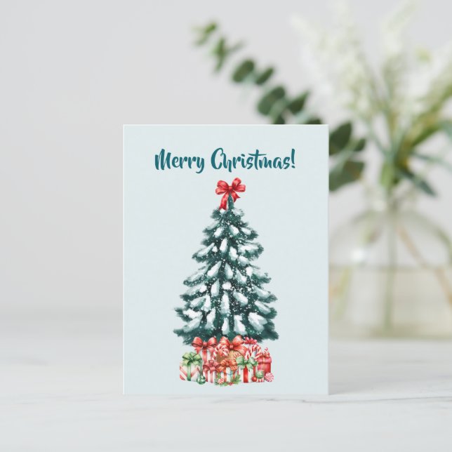 Elegant snöig julgran postkort vykort (Stående Fram)