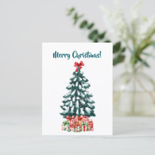Elegant snöig julgran postkort vykort