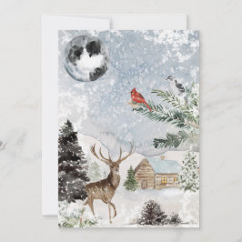 Elegant Snöig Vinter Värld Vacker Hjort Kardinal Julkort