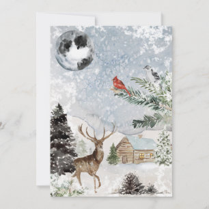 Elegant Snöig Vinter Värld Vacker Hjort Kardinal Julkort